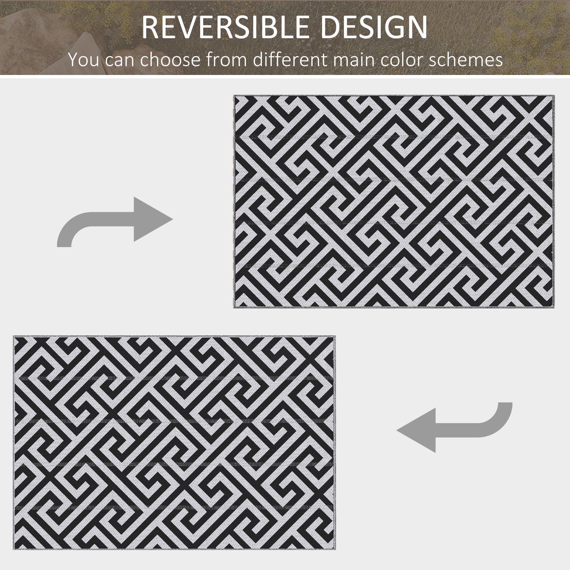 Outsunny 4' x 6' Reversible RV Outdoor Rug, Patio & Camping Plastic Straw Mat, Black & White, for Deck, Beach 