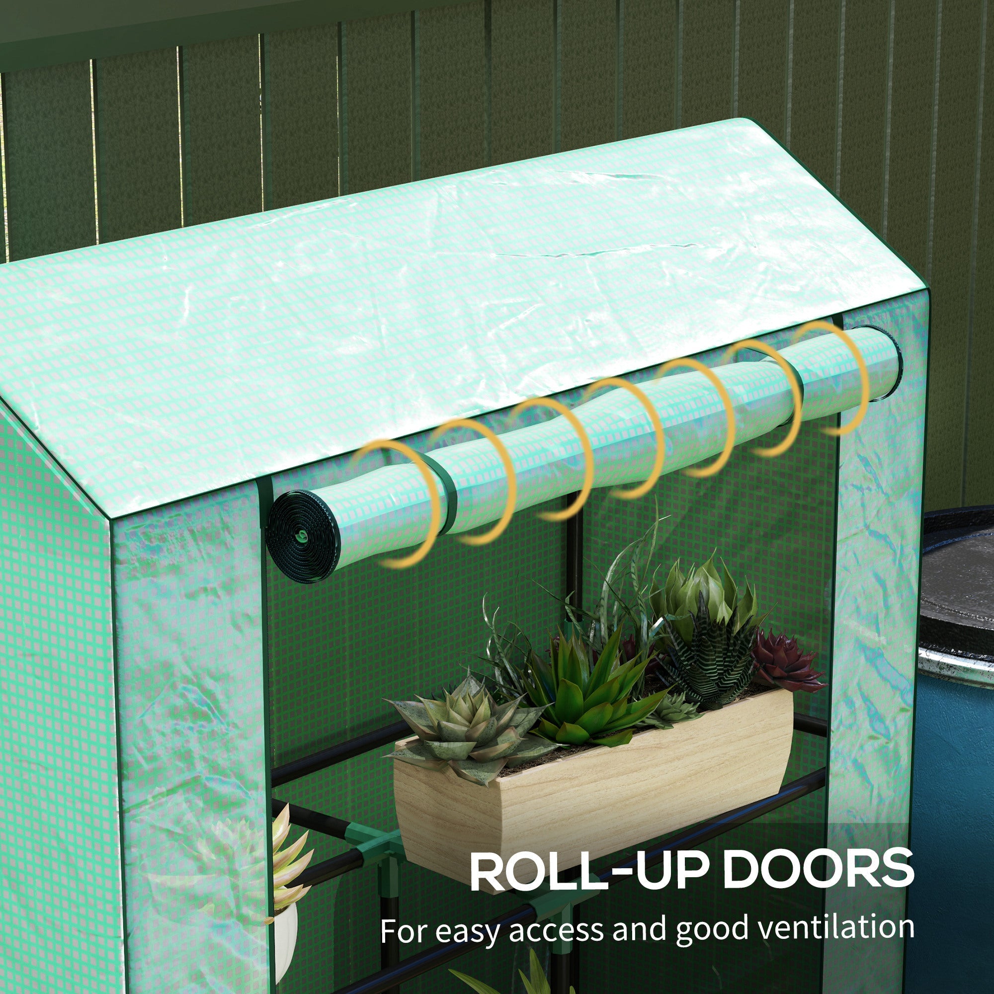 Outsunny Mini Greenhouse with 3 Tier Shelves, 3 Roll-Up Doors for Indoor Outdoor, Green 
