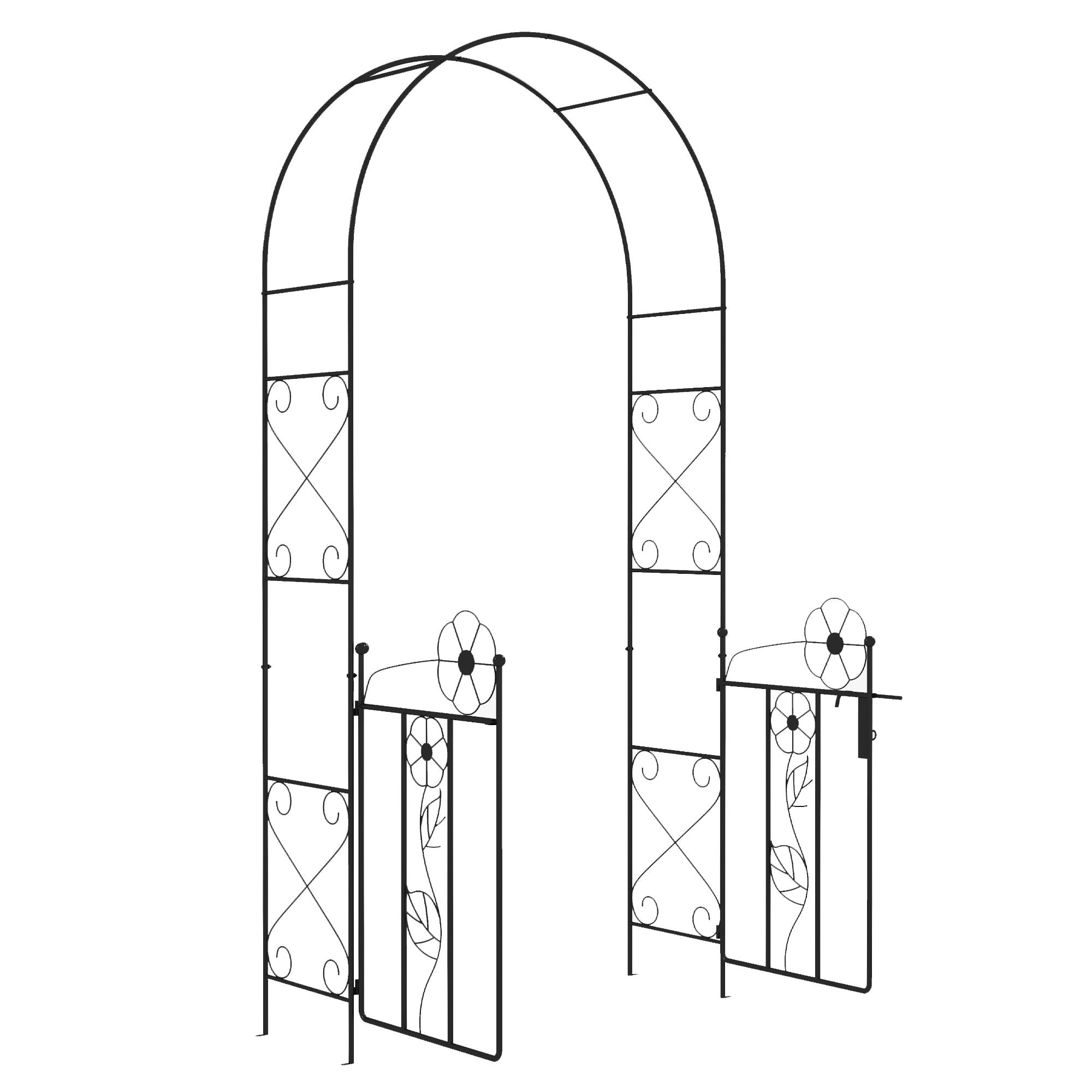 Outsunny 7.5FT Metal Double Gate Garden Arch Trellis for Climbing Vines Outdoor Wedding Decoration Black 