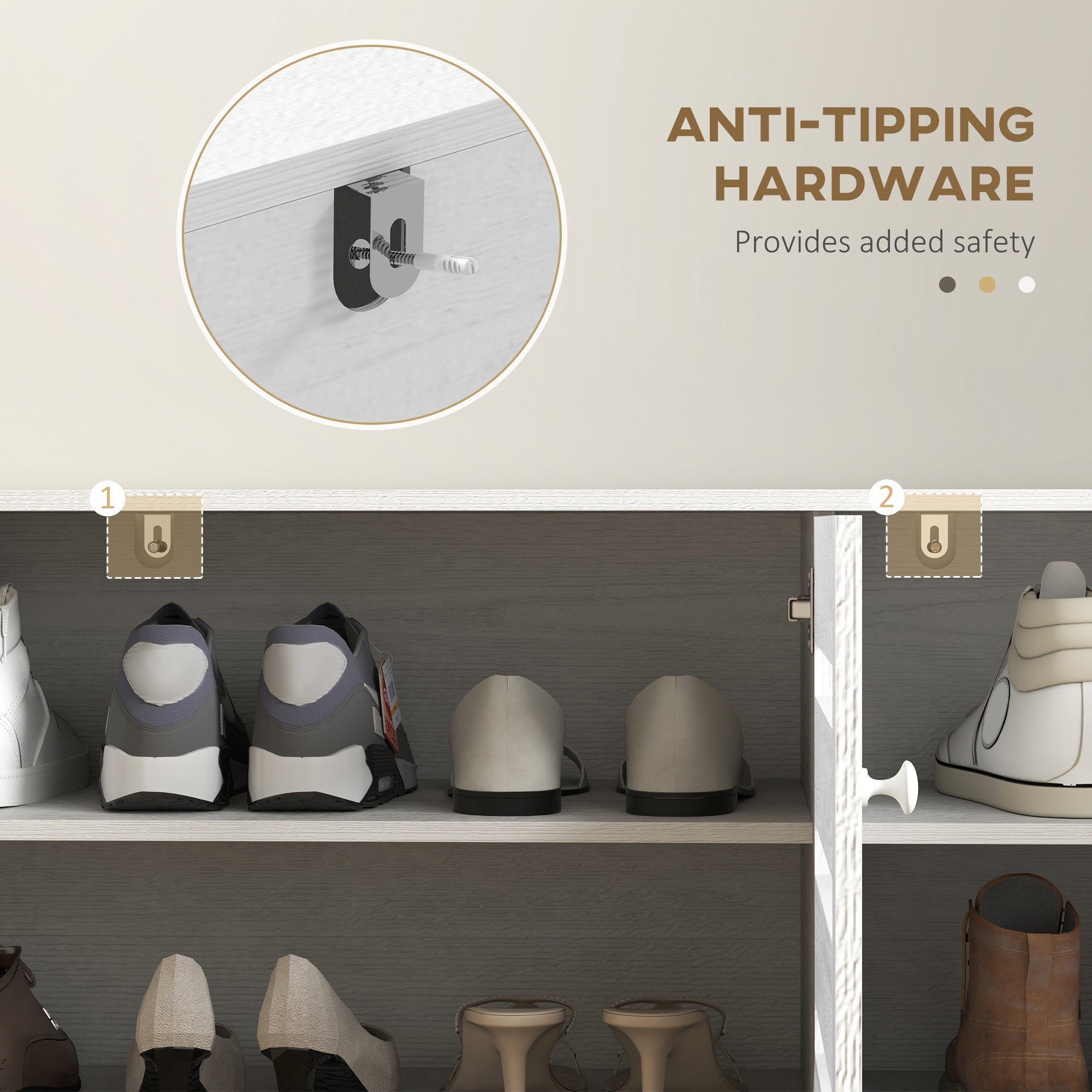 HOMCOM Shoe Cabinet with 3 Slatted Doors, 3-tier Shelving Rack Cabinet with Adjustable Shelves for 15 Pairs of Shoes, White 