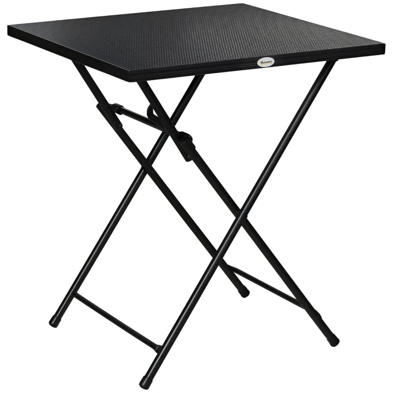 Folding Coffee Table, Folding Patio Table, Square Small Side Table with Metal Plate Top, 23.6" x 23.6", Black