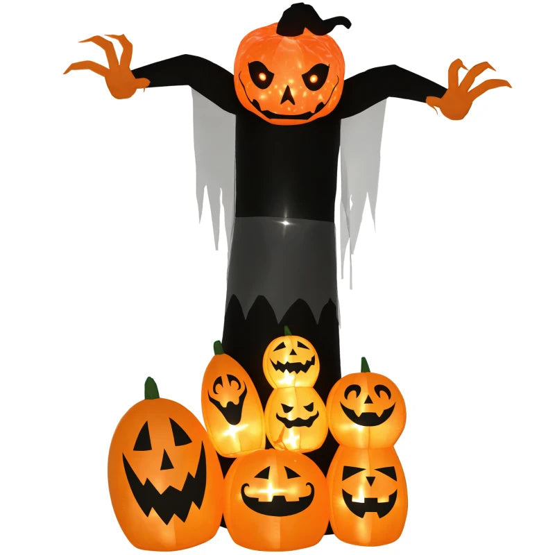 Outsunny 8ft Halloween Inflatable Pumpkin Head Ghost in a Hat – LED Lighted Outdoor Decoration 