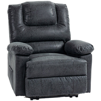 HOMCOM PU Leather Reclining Chair, Manual Recliner Chair for Living Room with Footrest, 2 Side Pockets, Steel Frame, Black 