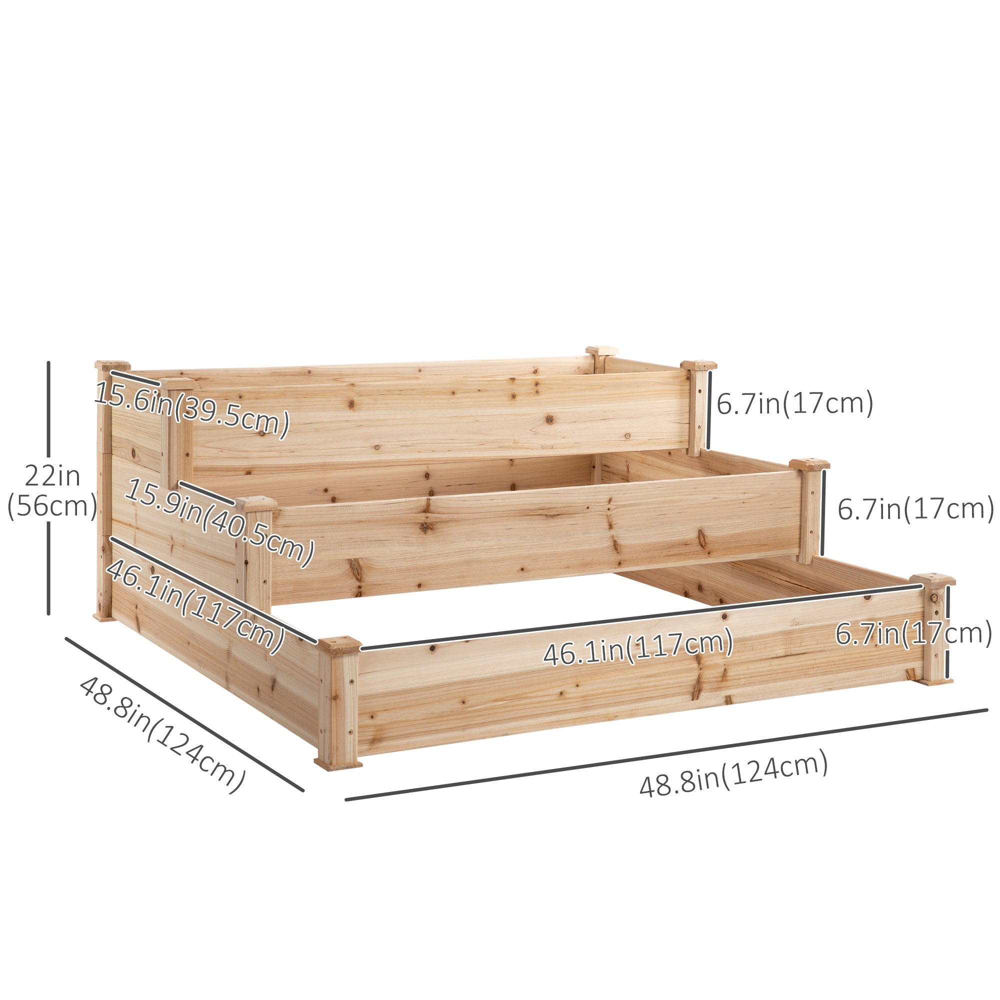 Outsunny Raised Garden Bed 49"x49"x22" 3-Tier Wooden Planter Elevated Stand Yard Patio 