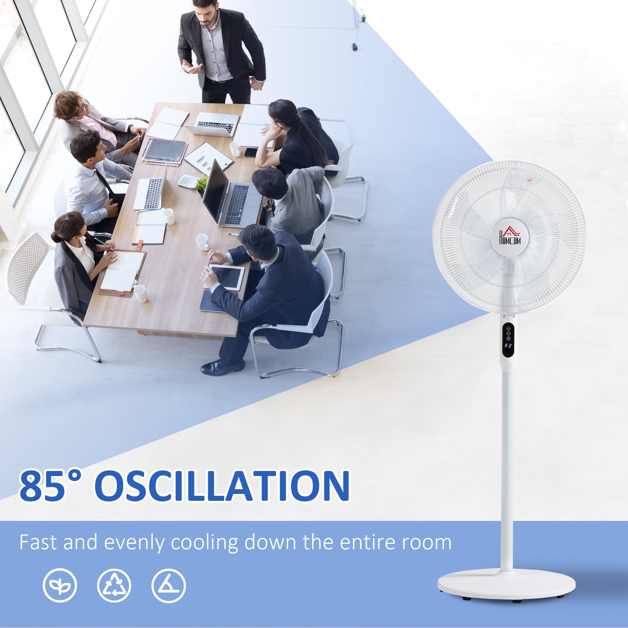 HOMCOM Oscillating Standup Fan with Remote LED Display Cooling Device for Home Office White 
