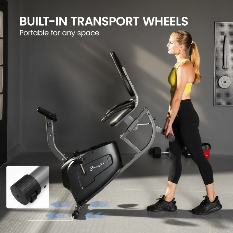 Soozier Recumbent Exercise Bike with 8-Level Magnetic Resistance, LCD Monitor, Heart Rate Handle and Adjustable Seat