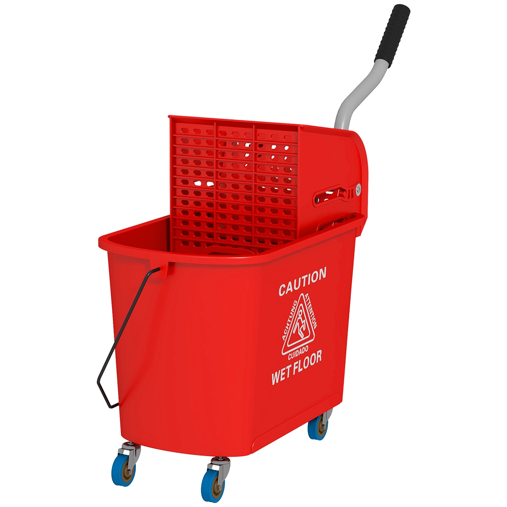 HOMCOM Mop Bucket with Wringer, Mop Bucket on Wheels for Floor Cleaning, 5 Gallon, Separate Dirty and Clean Water, Red 