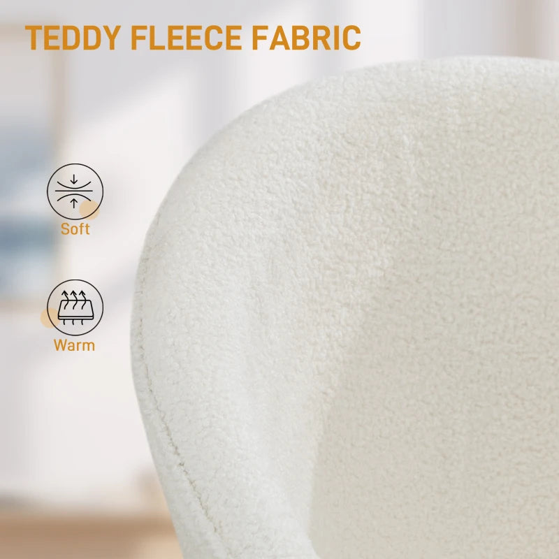 Office Chair, Teddy Fleece Upholstered Vanity Desk Chair, Cream White