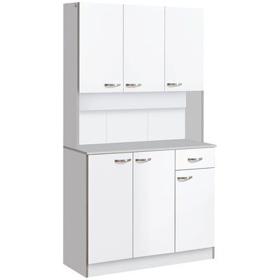 HOMCOM White Modern Kitchen Hutch: 71" Buffet with Storage Cabinets, Drawer, Open Space and Microwave Stand 