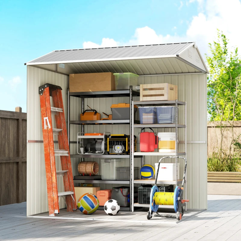7' x 6' Tall Outdoor Storage Shed, Waterproof Metal Garden Shed with Gloves, Lockable Door, Silver Grey