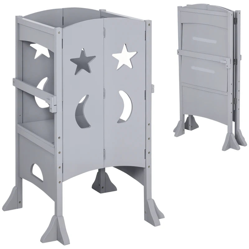 Qaba Step Stool with Safety Rail and Support Handles Kitchen Counter Step-up Helper
