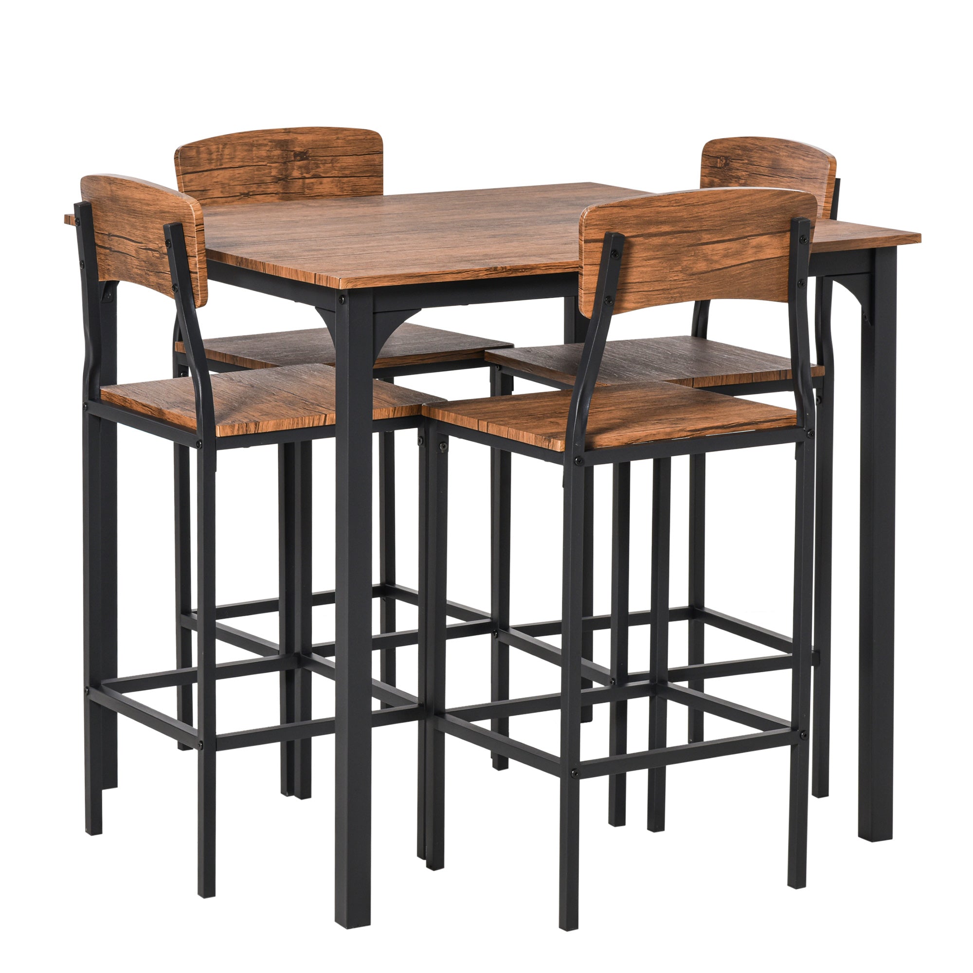 HOMCOM 5-Piece Counter Height Bar Table and Chair Set Square Dining Table 4 Seater Industrial Pub Style 