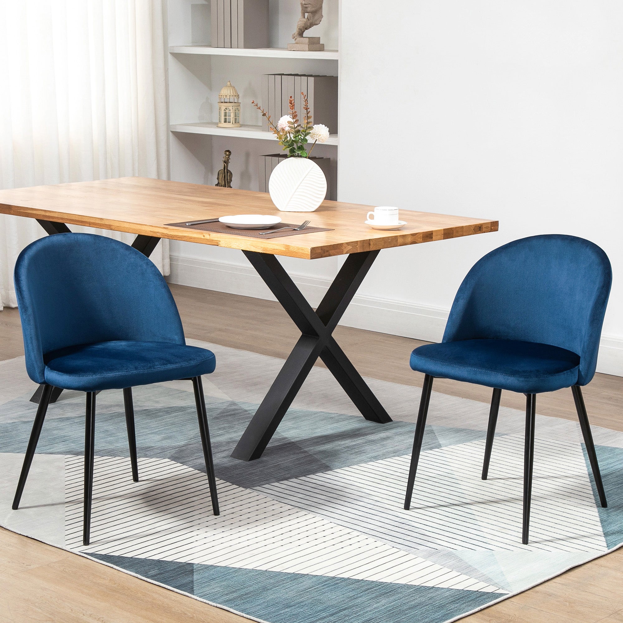 HOMCOM Set of 2 Modern Dining Chairs Mid-Back Velvet Side Table Chair Living Dining Dark Blue Furniture 