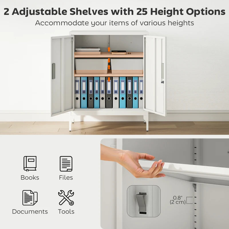 Office Storage Cabinet with Lock, Filing Cabinet with Adjustable Shelves and Doors for Home Office, Garage, White