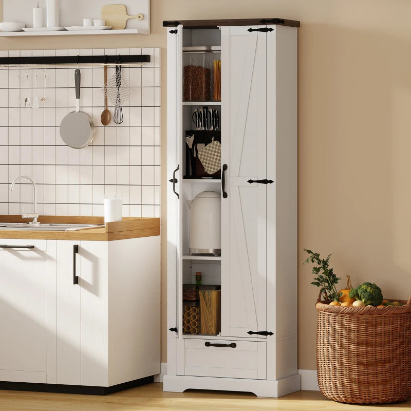 71" Pantry Cabinet, Kitchen Storage Cabinet with Adjustable Shelves, 2 Doors and Drawer for Dining Room, White