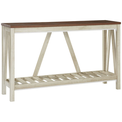 HOMCOM Farmhouse Console Table: Rustic Sofa Table with Storage Shelf & Anti-Tipping Design, Living Room/Bedroom/Entryway, Oak 