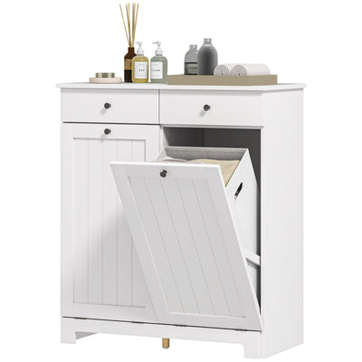 HOMCOM Laundry Cabinet, Tilt Out Laundry Hamper Cabinet with 2 Baskets, Bathroom Hamper Cabinet with 2 Drawers, White 