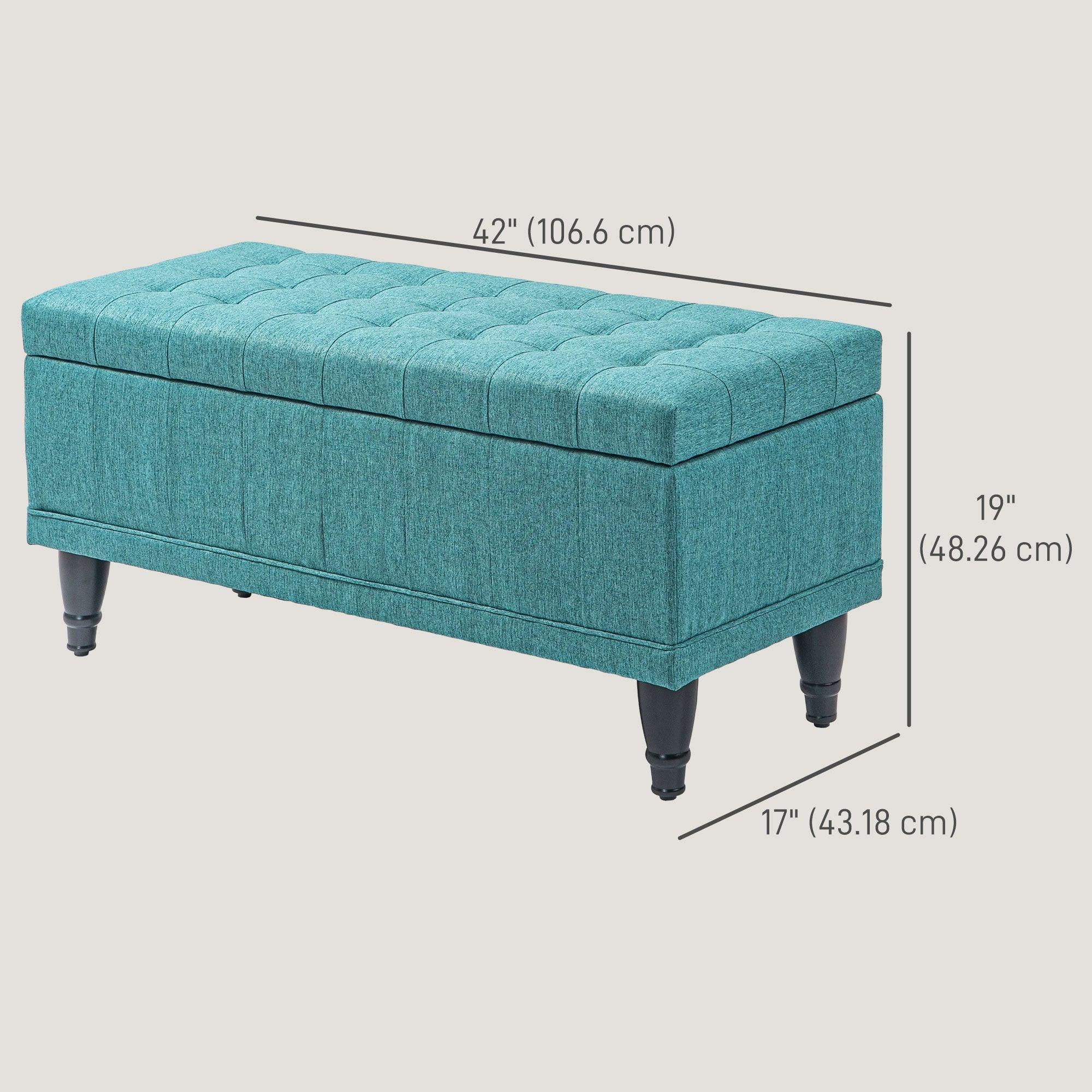 HOMCOM Storage Ottoman Linen Fabric End of Bed Bench with Button Tufted Storage for Bedroom Green 