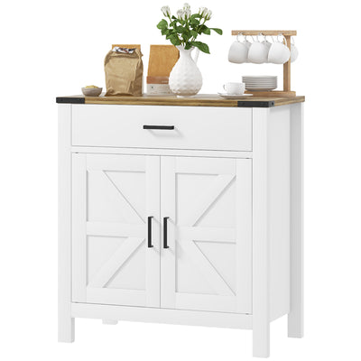 HOMCOM Farmhouse Buffet Cabinet Sideboard with 1 Drawer, 1 Storage Cabinet and Adjustable Shelf, White 