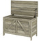 HOMCOM Storage Trunk Box Organizer with Farmhouse Panel, Safety Hinge to Open Up 100°, Grey Wood Grain