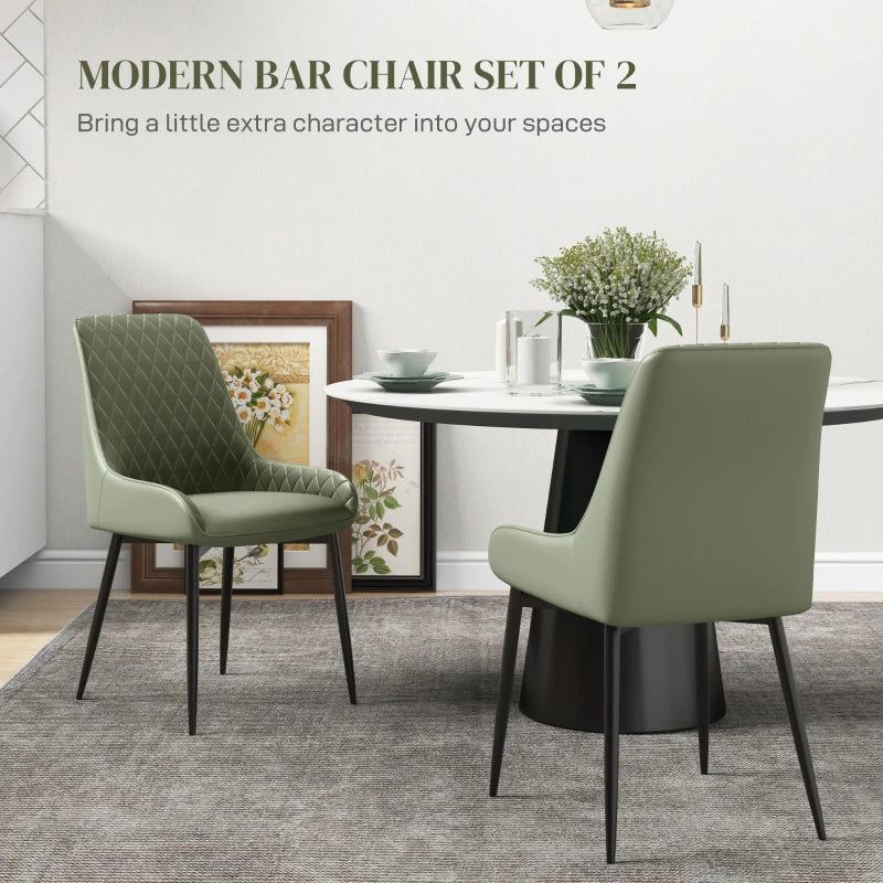 Upholstered Kitchen Chairs, Modern Dining Chairs Set of 2 with Diamond Tufting and Steel Legs for Dining Room, Green