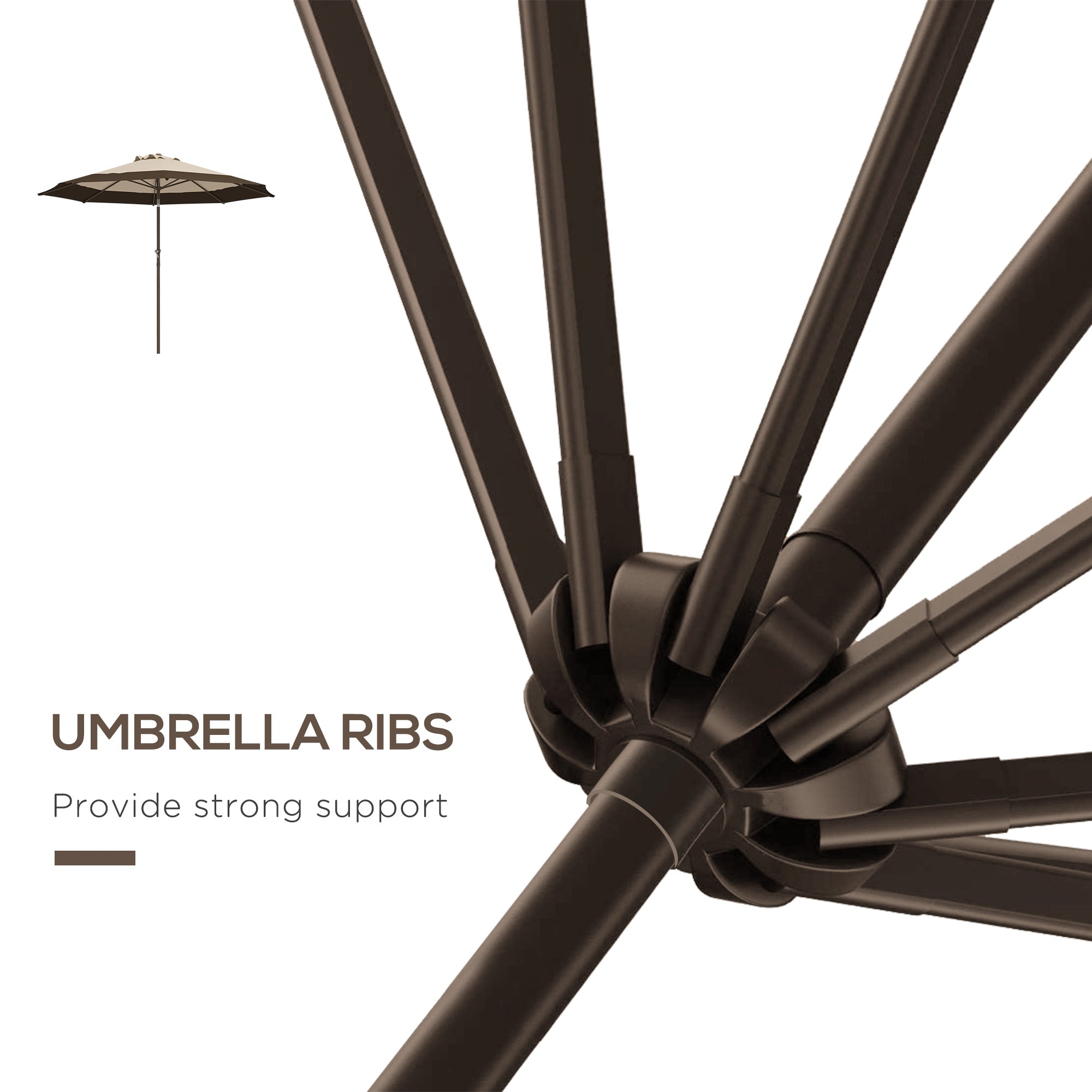 Outsunny Patio Market Umbrella: 9x9ft Outdoor Table Parasol with Tilt Crank Canopy, Deep Brown 