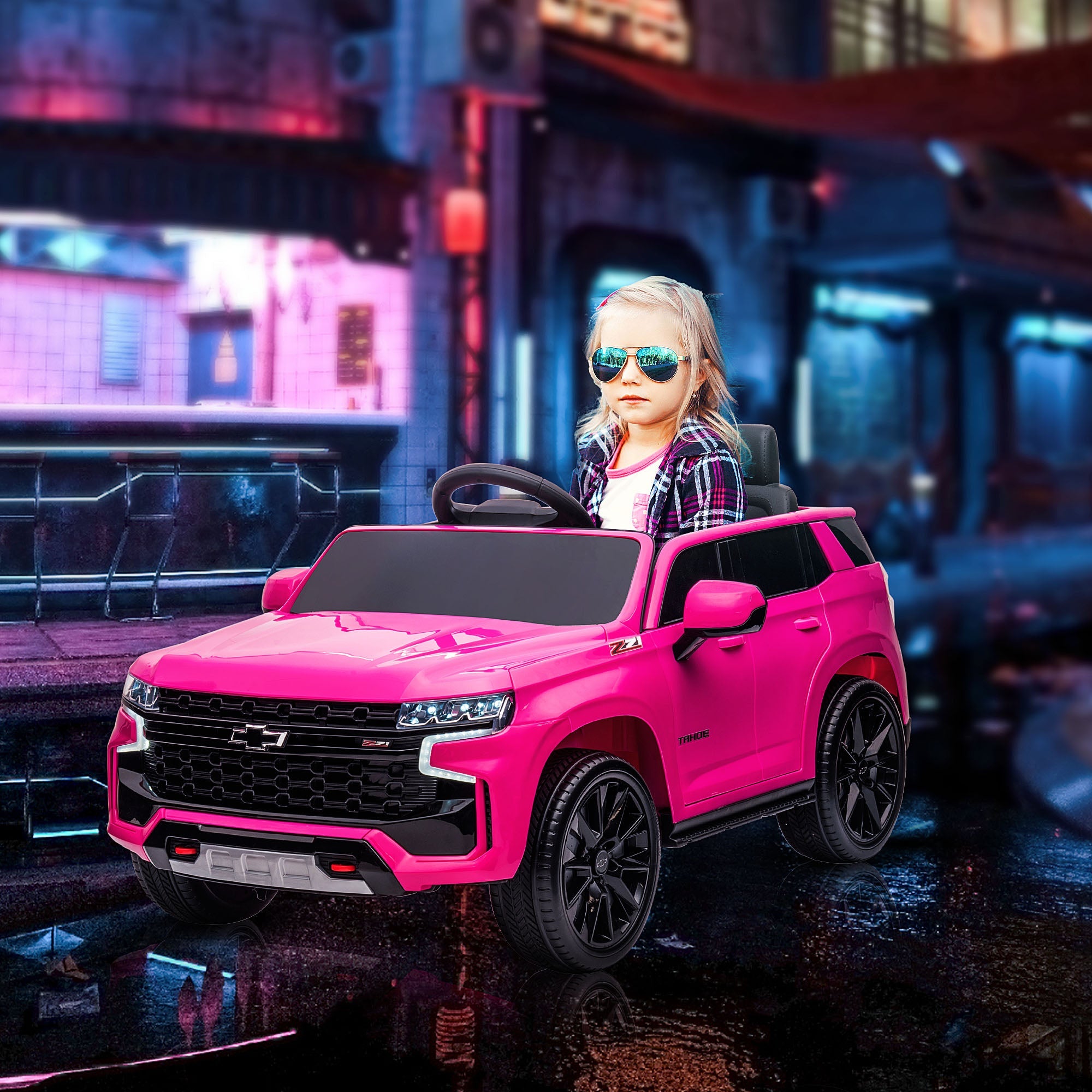 Aosom 12V Ride on Car Licensed Chevrolet TAHOE Remote Control 3 Speed LED Light Horn Music Kids Electric Vehicle 