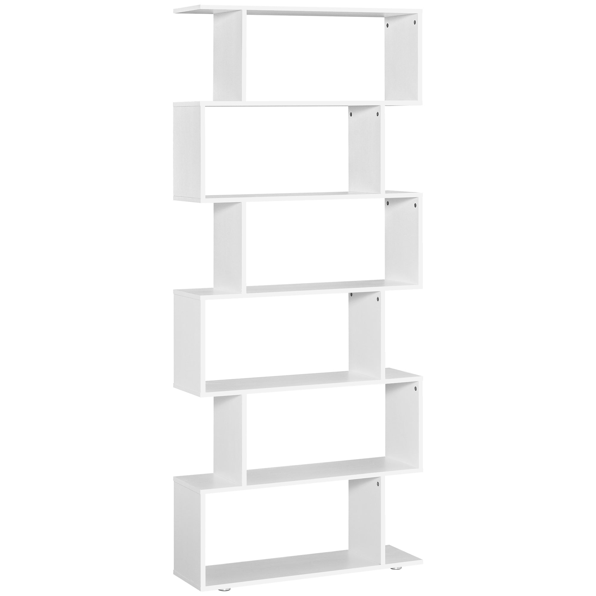 HOMCOM Curvaceous Storage: 6-Tier S-Shape Wooden Bookcase Display Divider Unit for Home Office, White Finish 