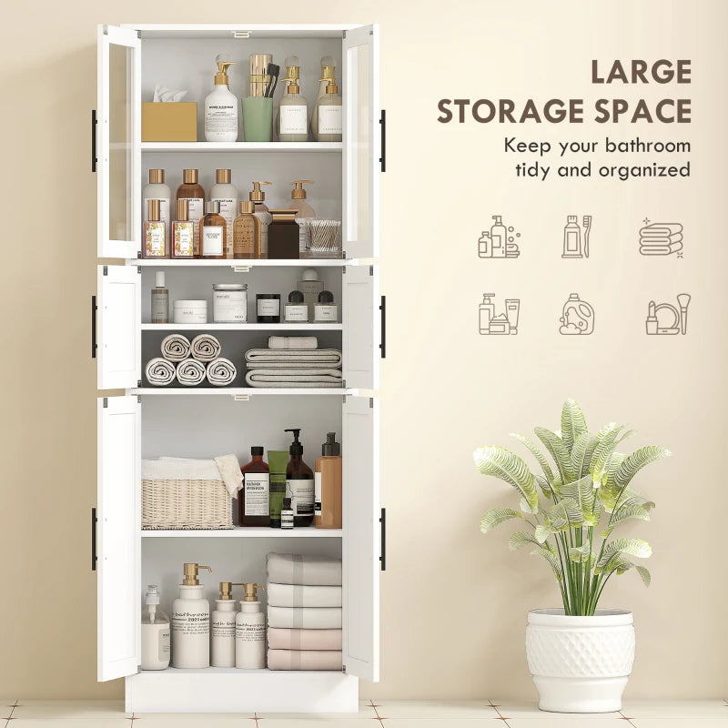 67" Tall Bathroom Storage Cabinet, Modern Freestanding Bathroom Cabinet with Glass Doors and Adjustable Shelves, White