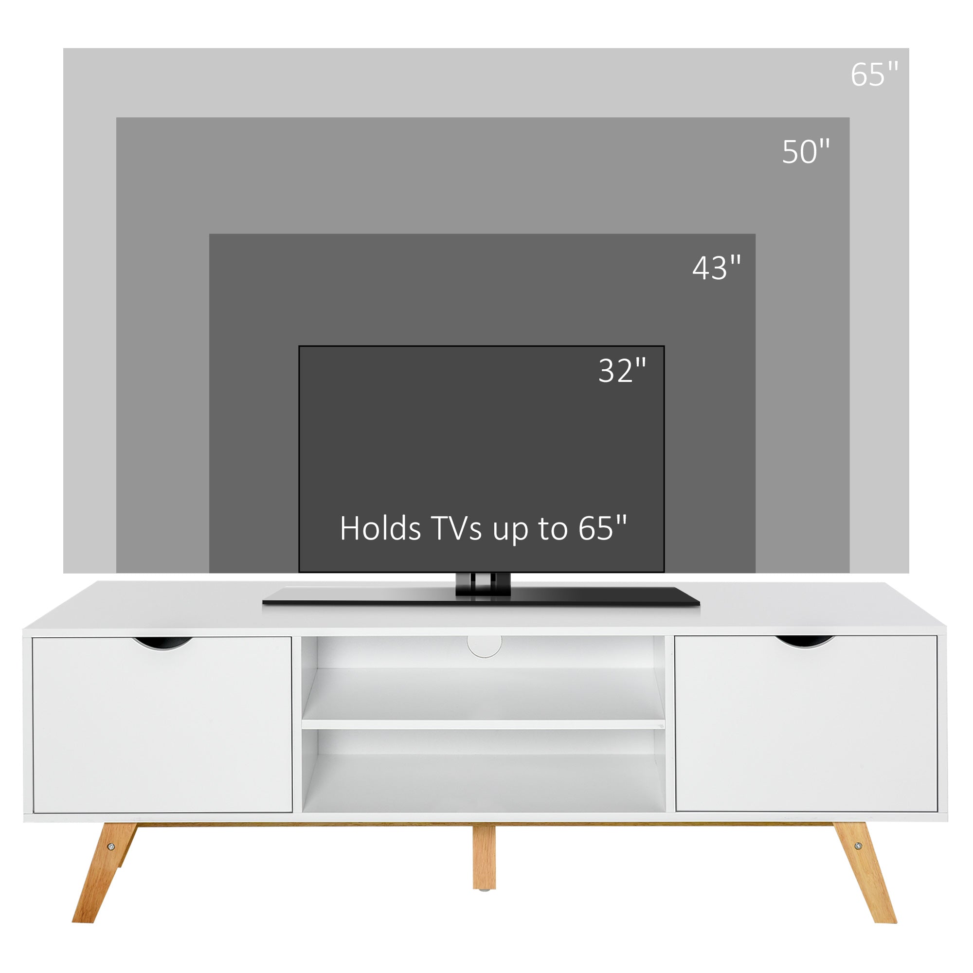 HOMCOM Modern Wooden TV Stand with 2 Storage Cabinet Stand for TV's up to 65" for Living Room Office, Storage Entertainment Center 