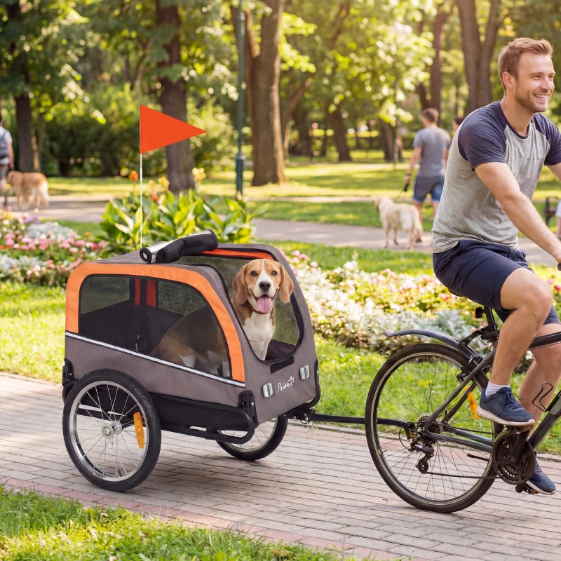 Dog Bike Trailer, Pet Cart Wagon Cart Carrier Attachment for Travel with 2 Doors, Large Wheels, Safety Flag