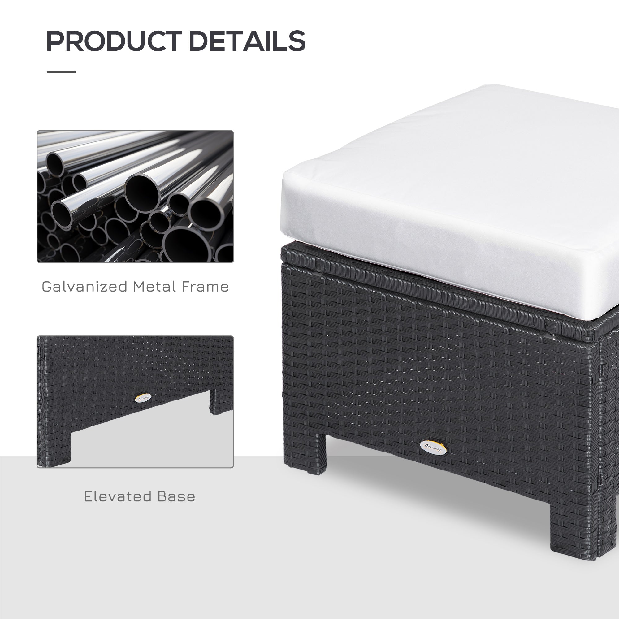Outsunny Rattan Ottoman Outdoor Wicker Footrest with Cushion Metal Frame for Garden Poolside Cream White 