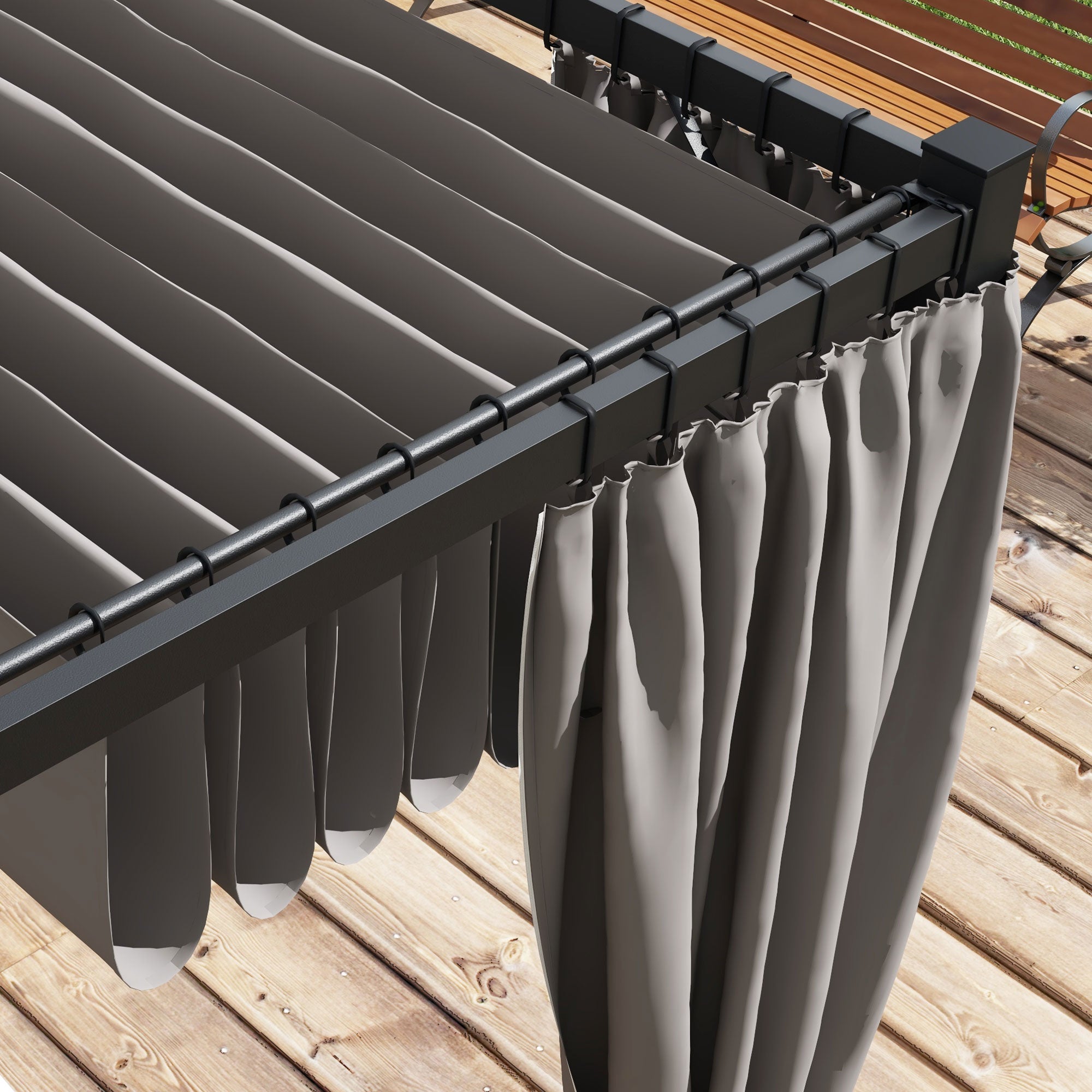 Outsunny 10' x 10' Retractable Pergola, Garden Gazebo Shelter with Curtains, for Grill, Patio, Deck, Light Grey 