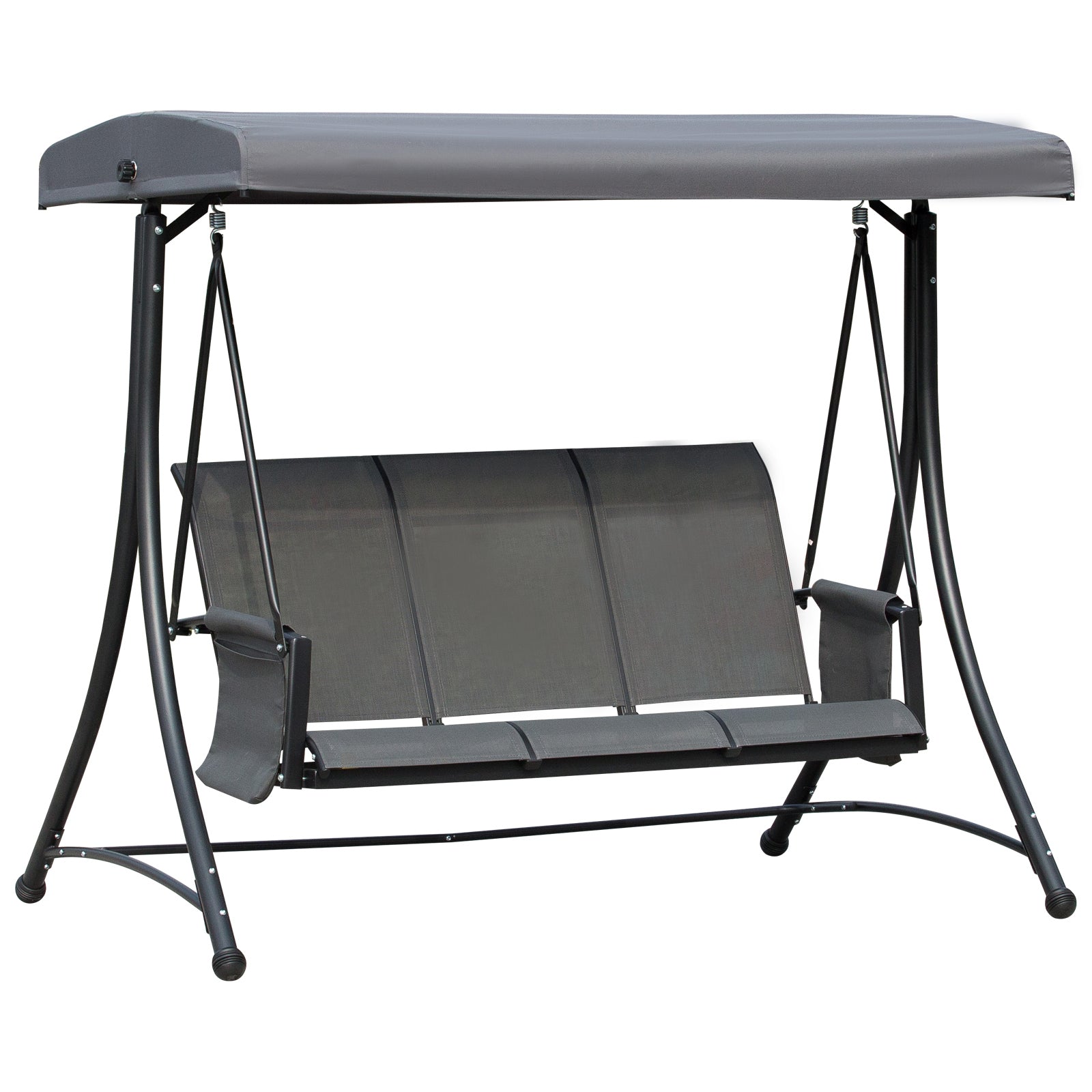 Outsunny 3 Person Porch Swing Chair - High Back Design, Side Pouches, Adjustable Canopy for Comfort, Dark Grey 