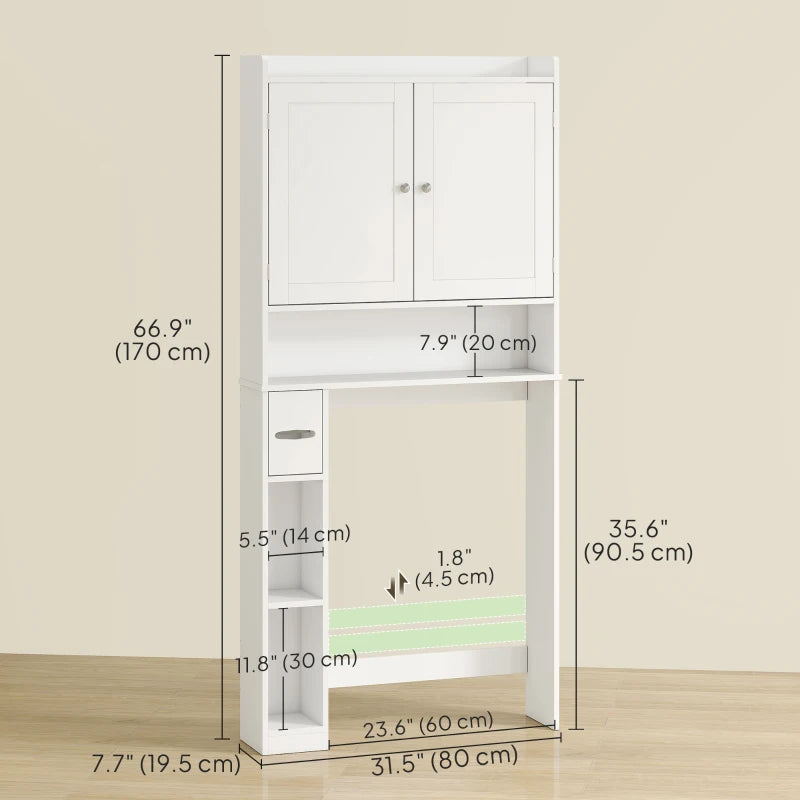 Modern Over the Toilet Storage Cabinet with 2 Doors, Above Commode Storage Cabinet with Toilet Paper Holder, White