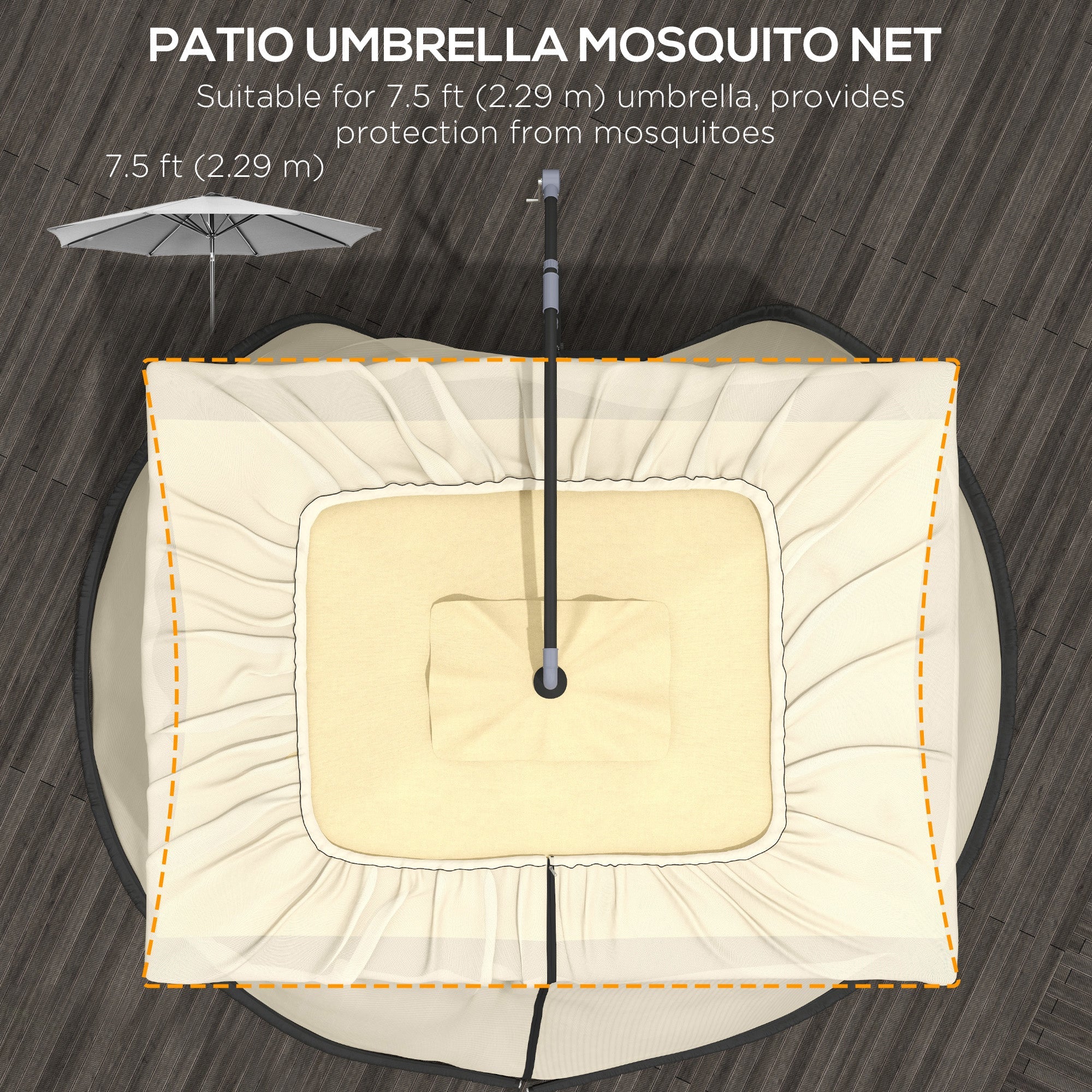 Outsunny 7.5FT Umbrella Table Screen Mosquito Bug Net, Garden Large Umbrella Cover Netting with Zippered Door, Black 