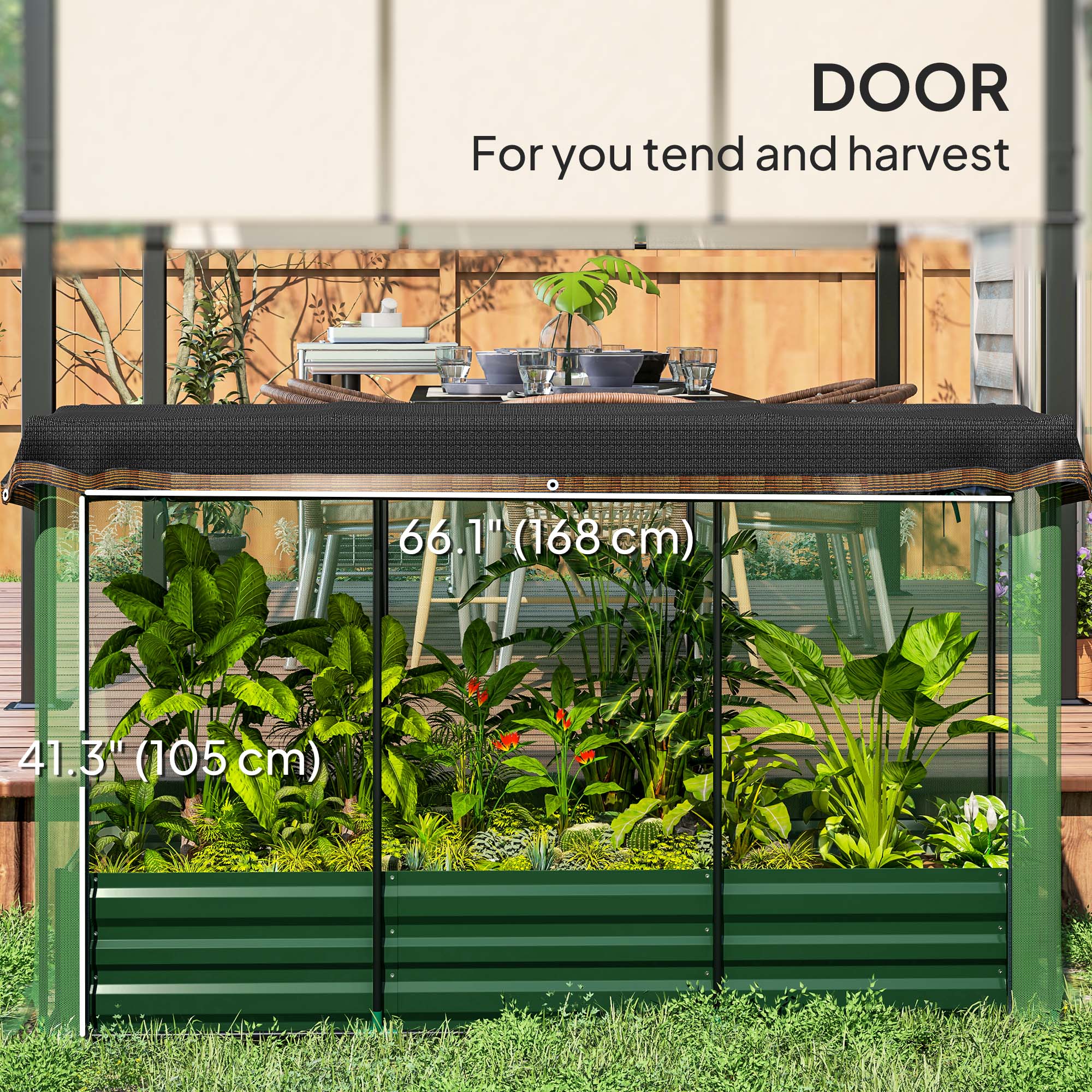 Outsunny Galvanized Steel Planter Box with Crop Cage and Shade Cloth, Raised Garden Bed for Flowers, Vegs and Herbs, Green 