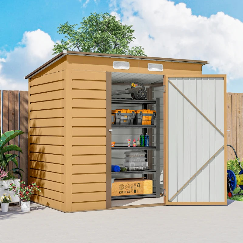 6 x 4FT Galvanized Garden Storage Shed, Metal Outdoor Shed with Double Doors and 2 Vents, Yellow