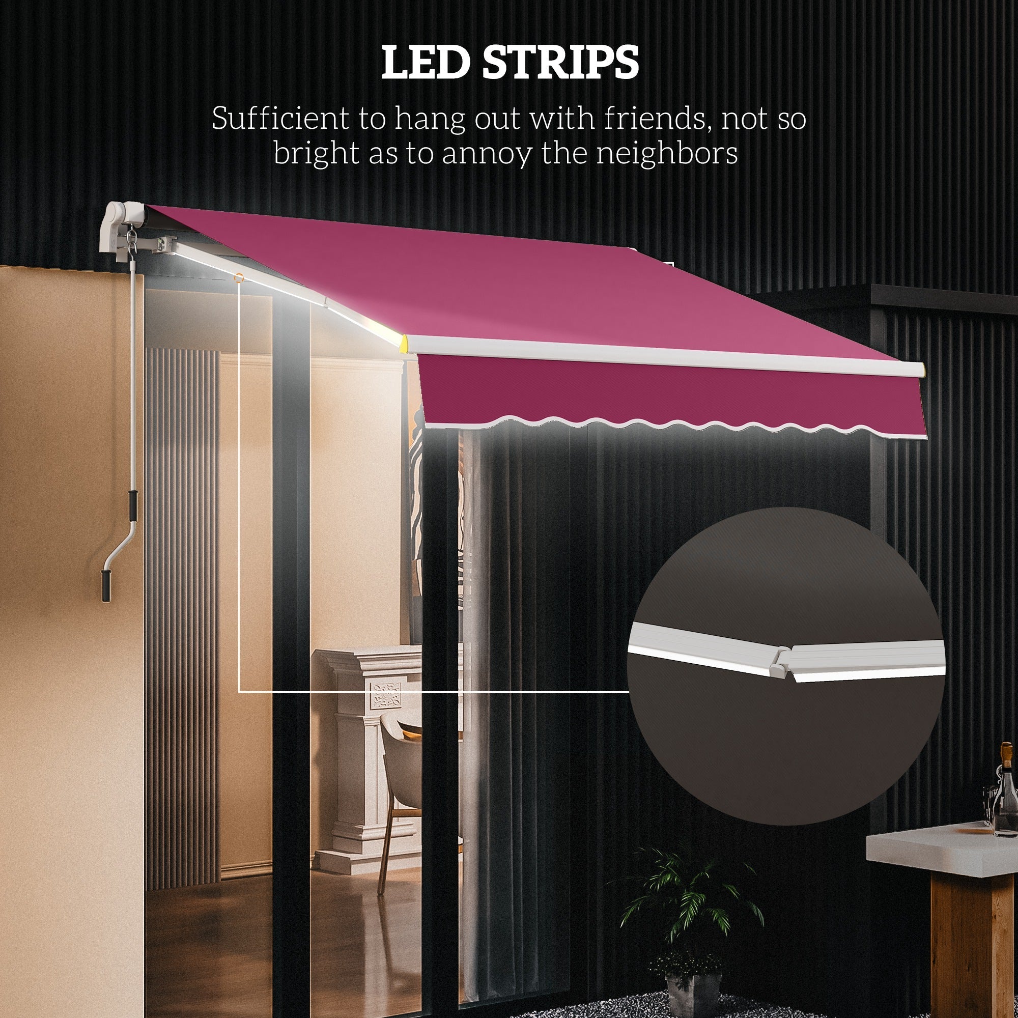 Outsunny 8x6.5 Manual Retractable Awning with LED, Aluminum Sunshade for Patio & Window, UV Protection, Wine Red 