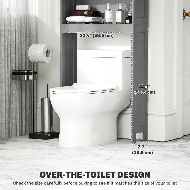 Modern Over The Toilet Storage, Bathroom Cabinets Over Toilet with Open Shelves and Double Door Cabinet, Grey