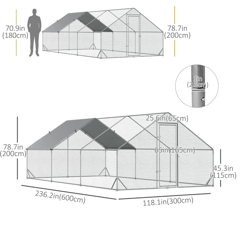 9.8' x 19.7' x 6.6' Chicken Coop Cage, Outdoor Hen House w/Cover & Lockable Door