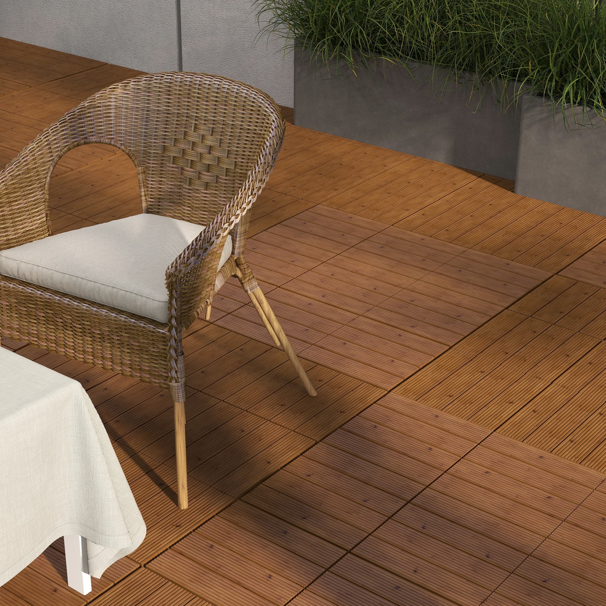 Outsunny 12pc Wooden Patio Decking Tiles Interlocking Outdoor Flooring for All-Weather Brown 
