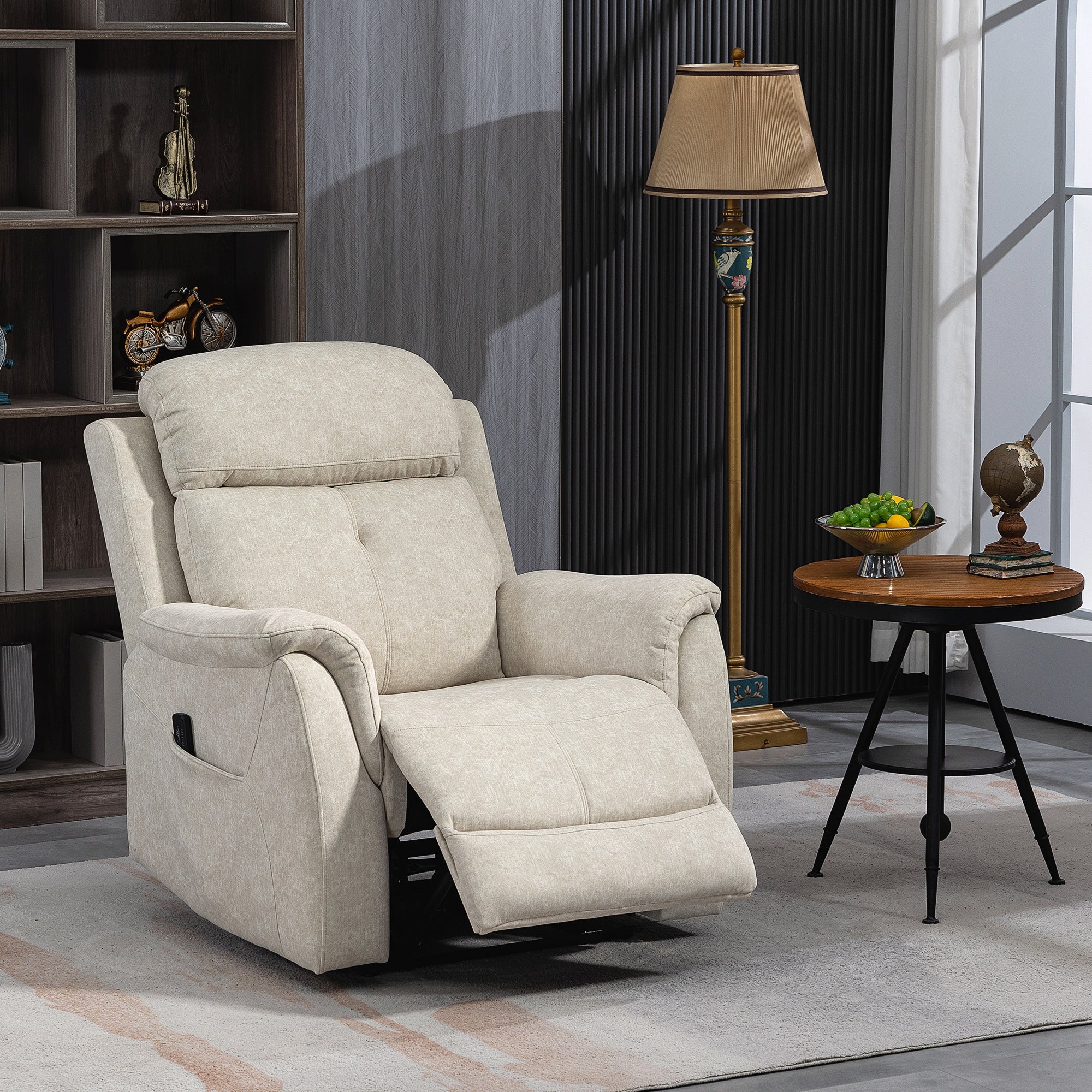 HOMCOM Manual Recliner Chair with Vibration Massage, Beige - Cozy Reclining Chair for Living Room with Side Pockets 