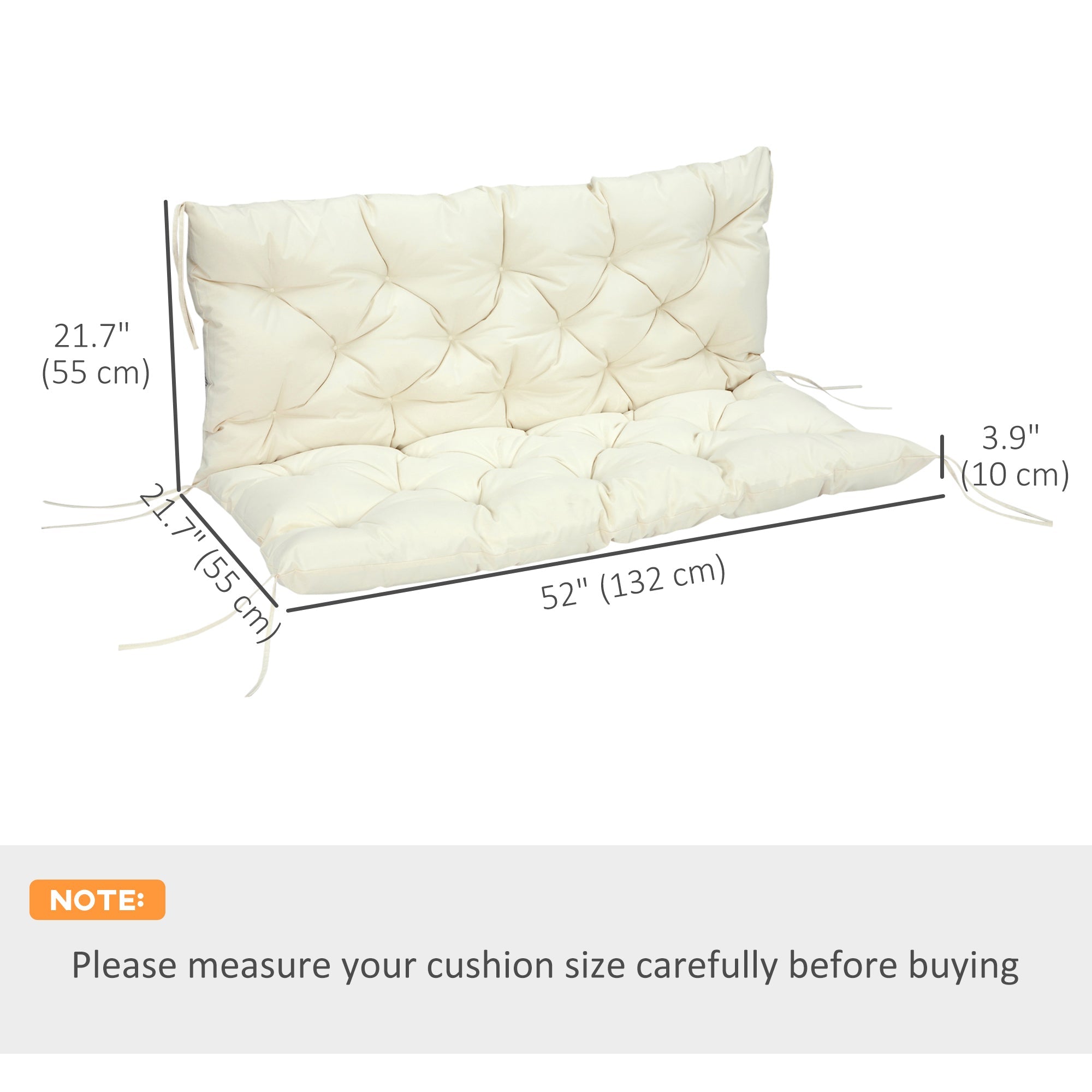 Outsunny Outdoor 2 Seater Bench Cushion 4.7 Inch Thick with Backrest Non Slip Patio Soft Pad Beige 