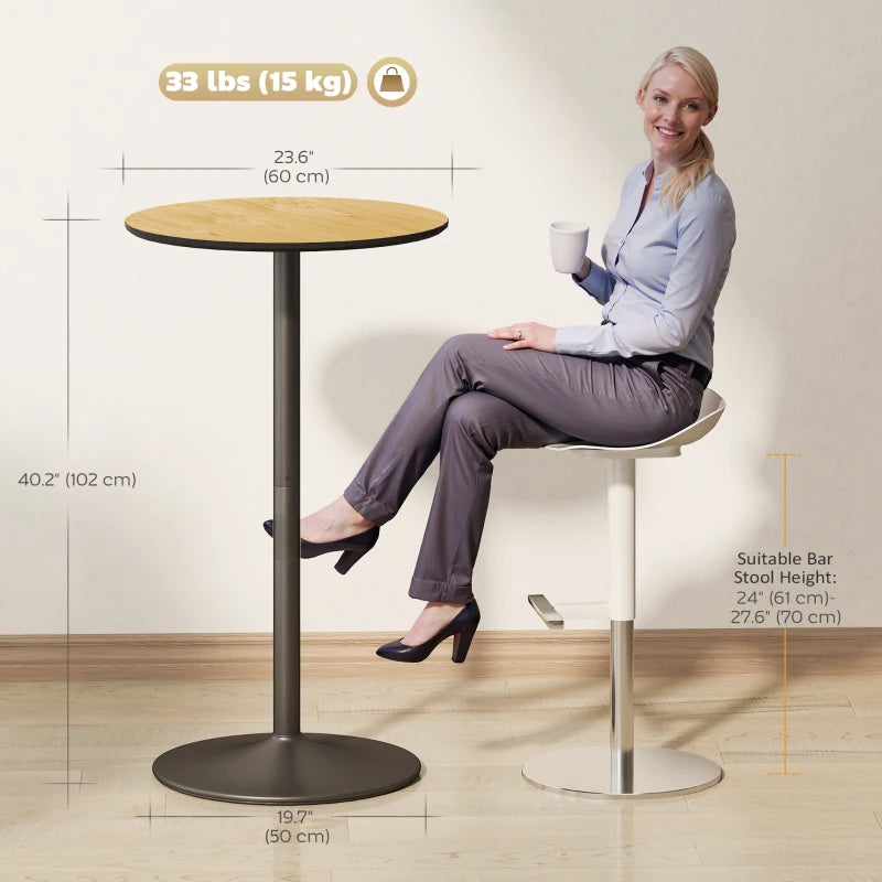 Round Table for 2, 40.2 Inch Bar Height Pub Table with Steel Frame, Non-Slip Base for Living Room, Kitchen, Natural Wood