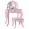 Qaba Star Heart Vanity Table: Tri-Fold Mirror, Drawer, Makeup Desk & Stool for Girls, Pink