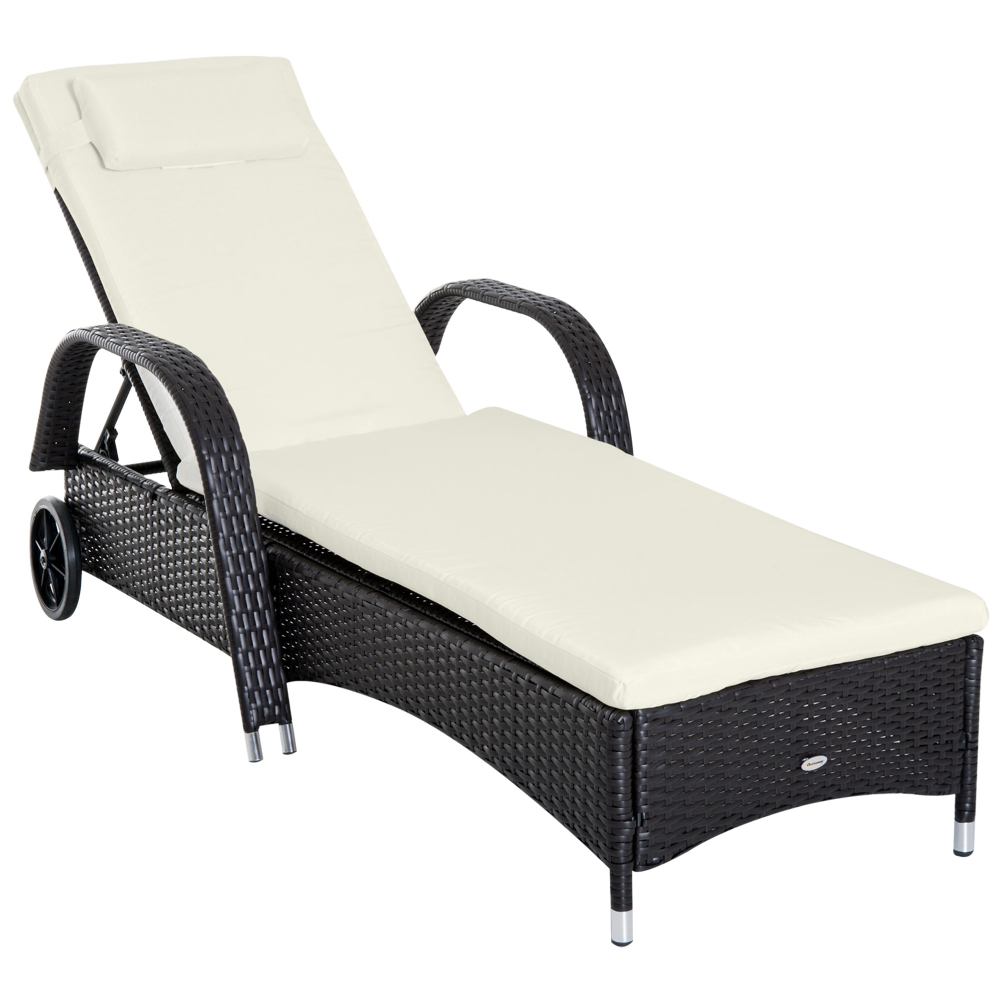 Outsunny Adjustable Rattan Wicker Sun Lounger Outdoor Recliner Chair Garden Chaise Lounge with Cushion 