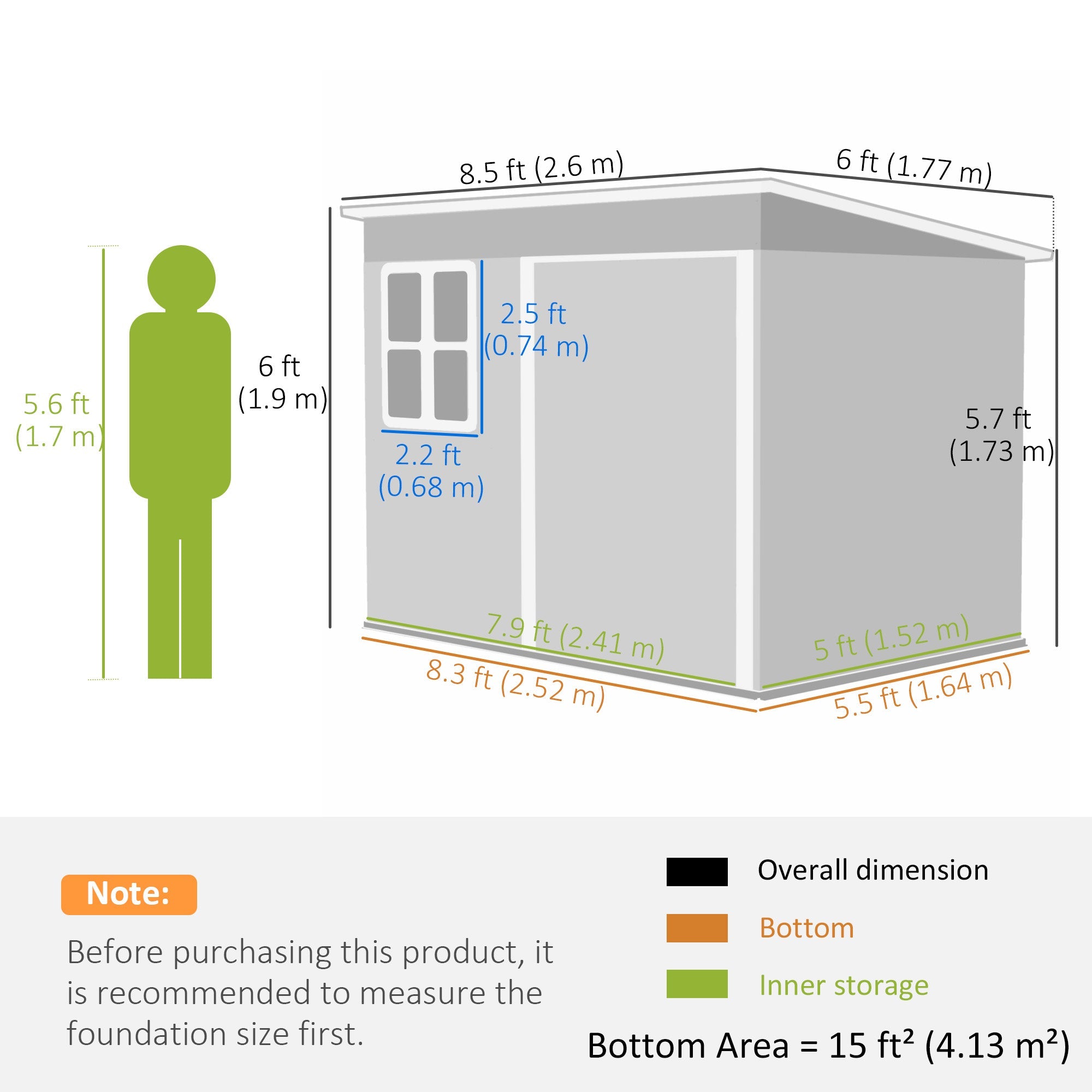 Outsunny 8.5' x 6' Galvanised Steel Outdoor Storage Shed, Garden Shed with Window, Lockable Wide Doors and Air Vents, Dark Grey 
