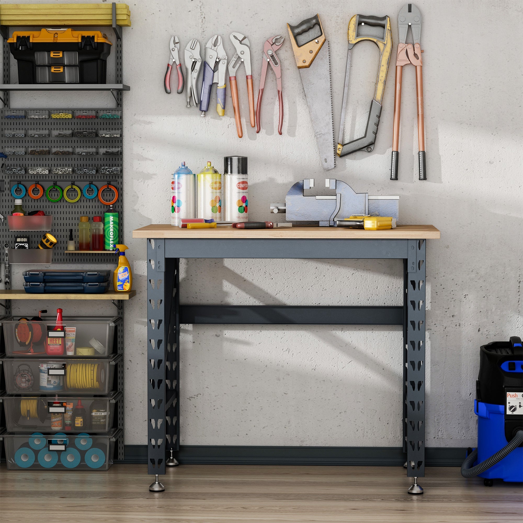 HOMCOM Solid Craftsmanship: 45" Solid Wood Workbench, Adjustable Foot Pads, 1100 Lbs Capacity for Robust Workshop Performance 