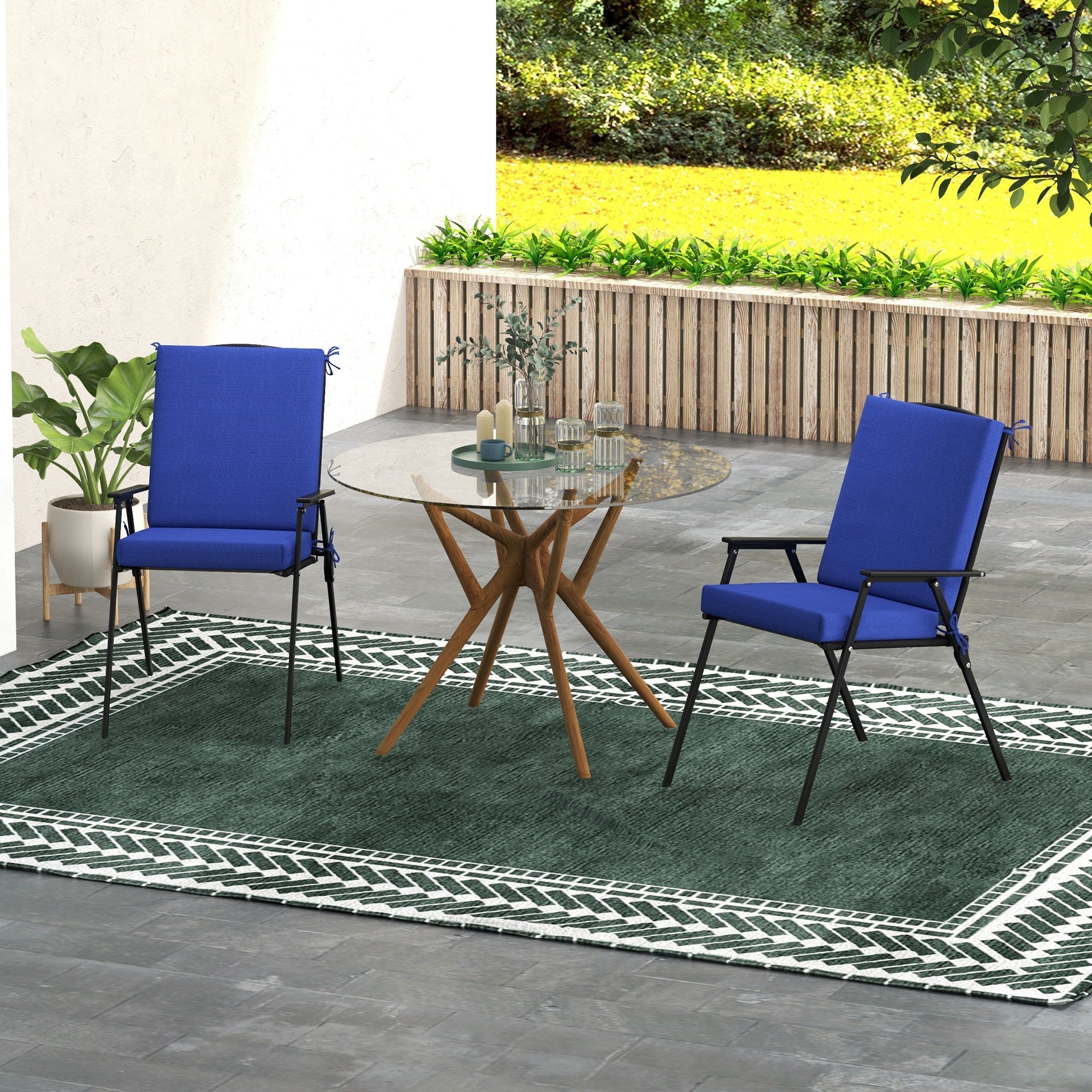 Outsunny 2-Pack Navy Dining Chair Cushions, Outdoor Seat Pads with Back, Fade-Resistant Polyester for Enhanced Comfort 